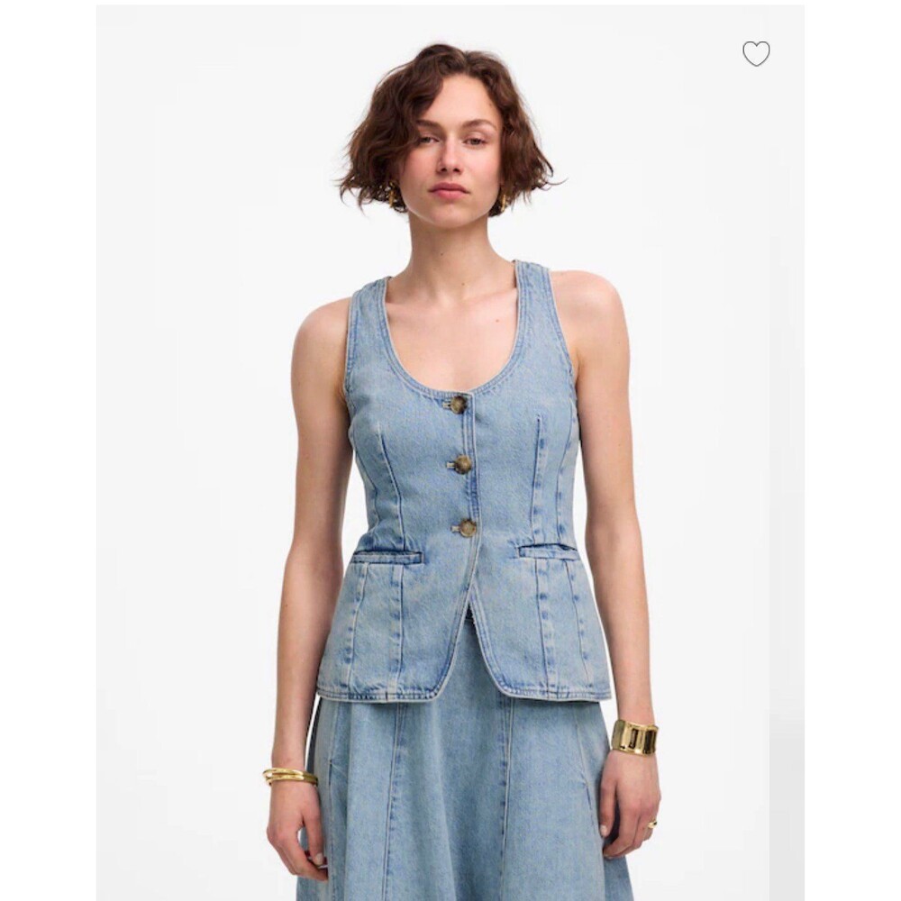 Madewell Denim Scoopneck Cutaway Vest Edmonson Wash Sz 14